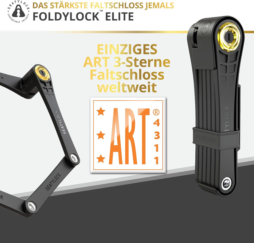 FoldyLock Elite Fahrradschloss mit Schlüssel – Patentiertes Faltschloss mit Halterung - Testsieger S
