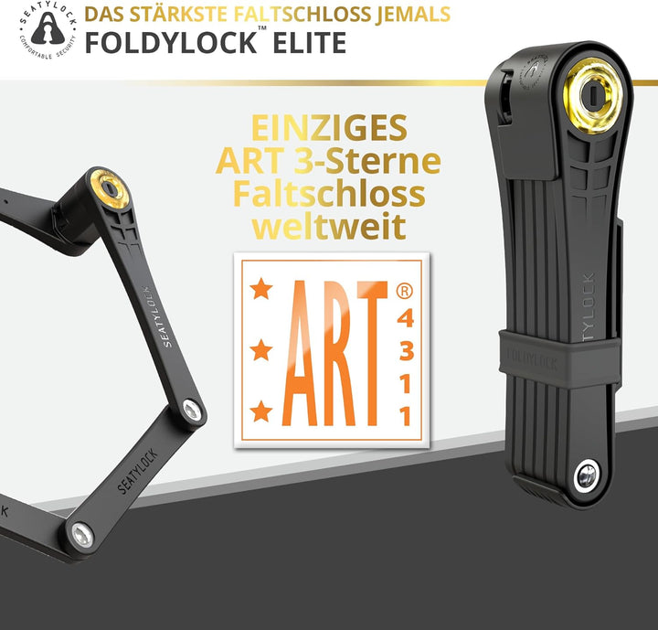 FoldyLock Elite Fahrradschloss mit Schlüssel – Patentiertes Faltschloss mit Halterung - Testsieger S
