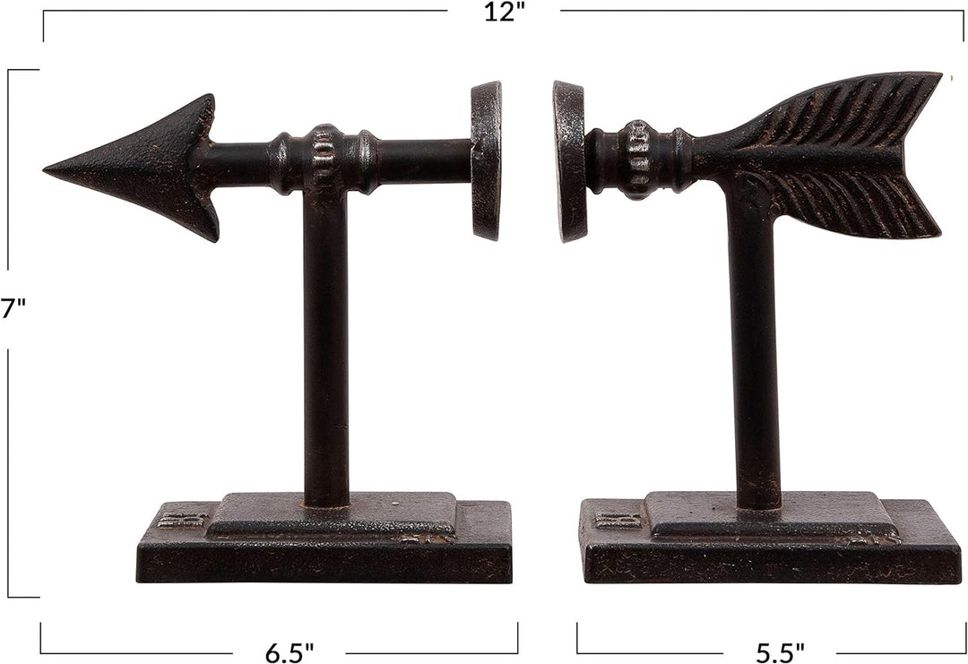 Buchstützen aus Gusseisen in Pfeilform, Bronze, 2 Stück Schwarz, Schwarz