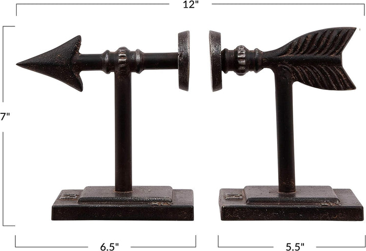 Buchstützen aus Gusseisen in Pfeilform, Bronze, 2 Stück Schwarz, Schwarz