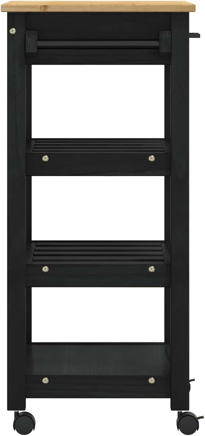 vidaXL Küchentrolley MONZA Schwarz 48 x 40 x 88,5 cm Massivholz Kiefer, Moderner Küchenwagen, erweit