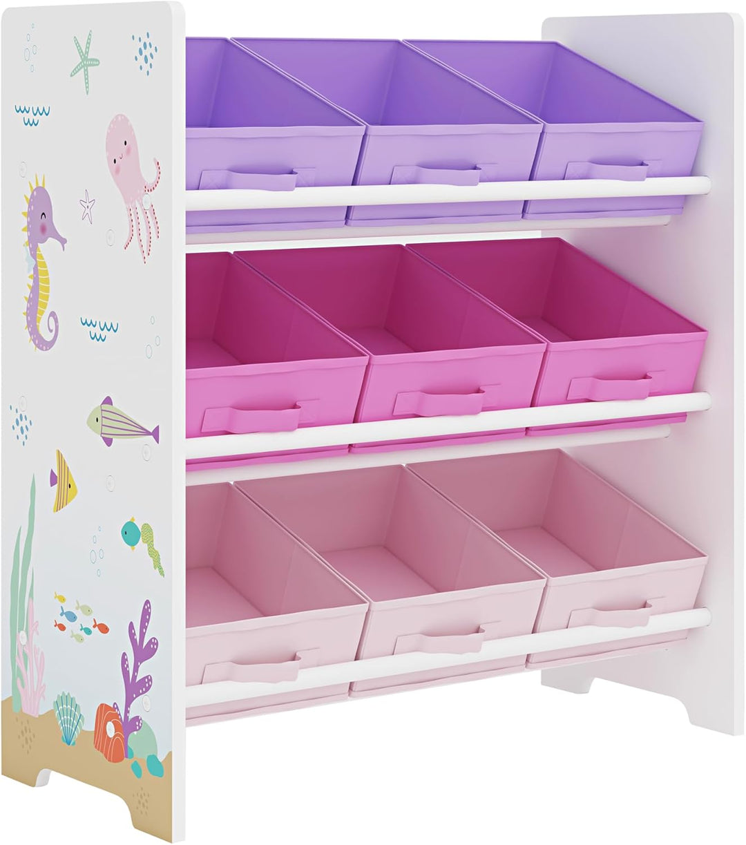 [en.casa] Kinderregal Boiro Kinderzimmerregal 60 x 62 x 30 cm stehend mit 9 Faltboxen Spielzeug Aufb