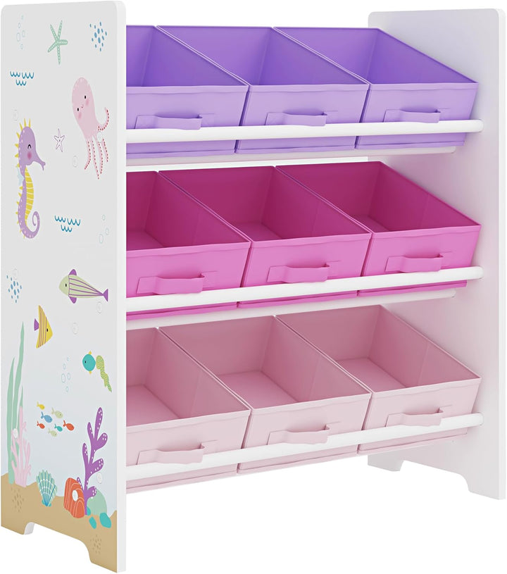 [en.casa] Kinderregal Boiro Kinderzimmerregal 60 x 62 x 30 cm stehend mit 9 Faltboxen Spielzeug Aufb