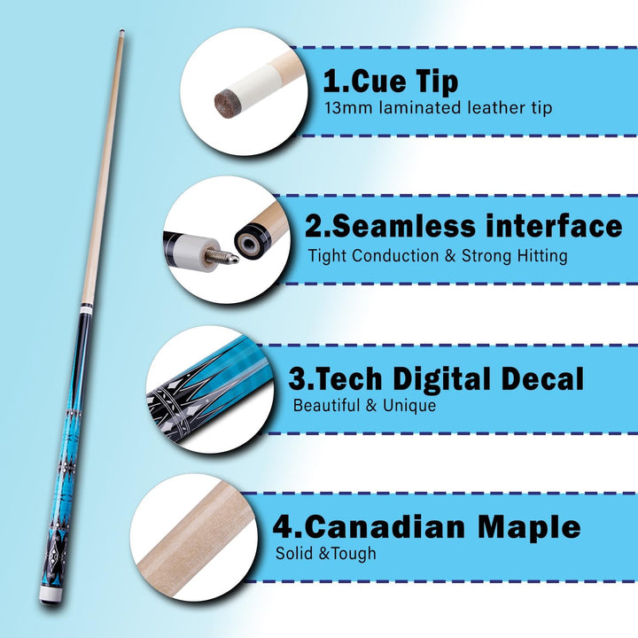 58" Pool Billard Queue with 13mm Tip,19 20 oz Billiard Cue,Schwarz oder Weiss，1/2 Maple Queue Sticks