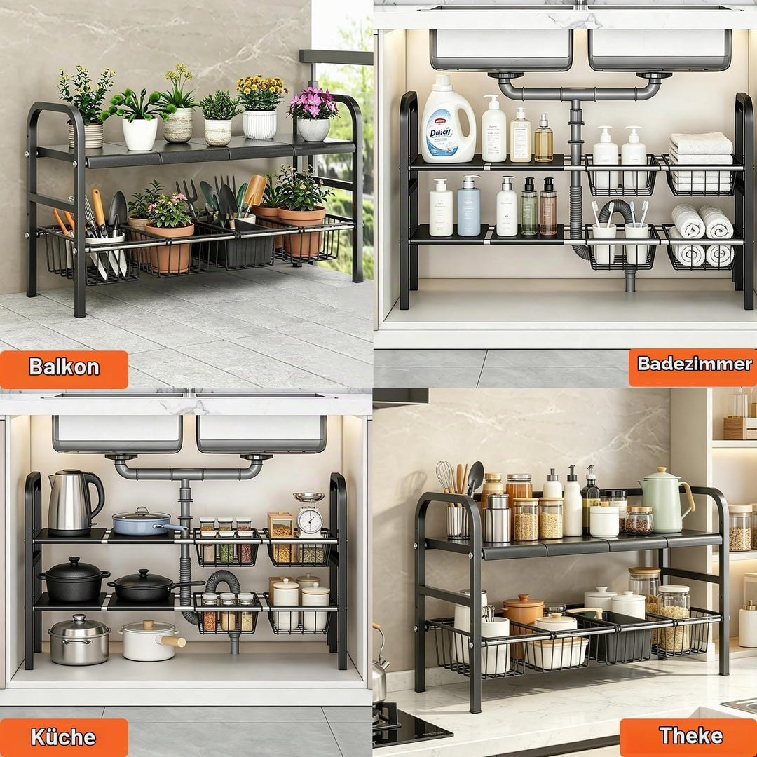 devesanter 2-stöckig Unter-Spülschrank Organizer,verstellbar 52–90 cm,4 herausnehmbare Körbe &amp; 4 abn
