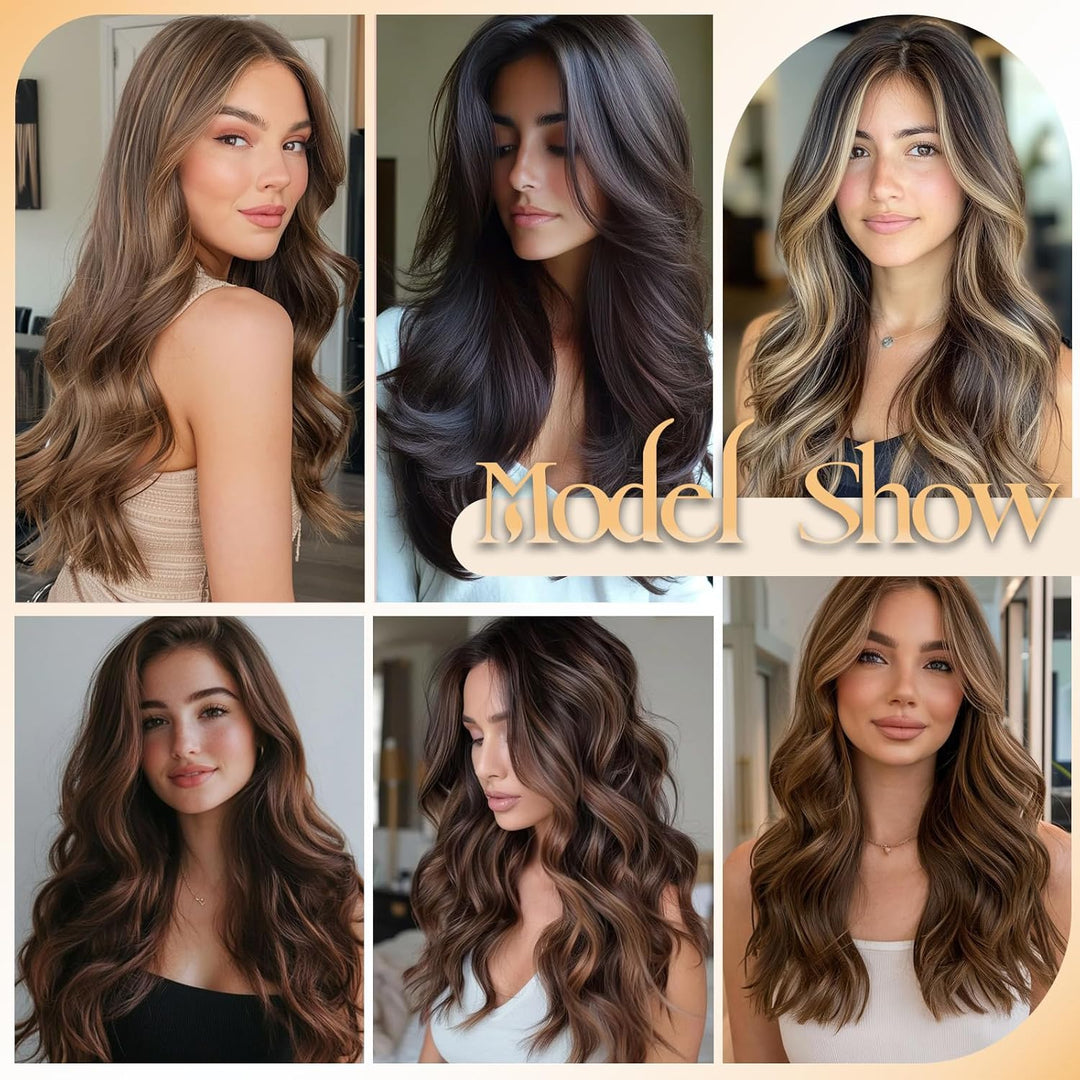 S-noilite Clip in Extensions Echthaar Schokoladenbraun/Dunkelblond 25cm 56g Extensions Clip in Echth