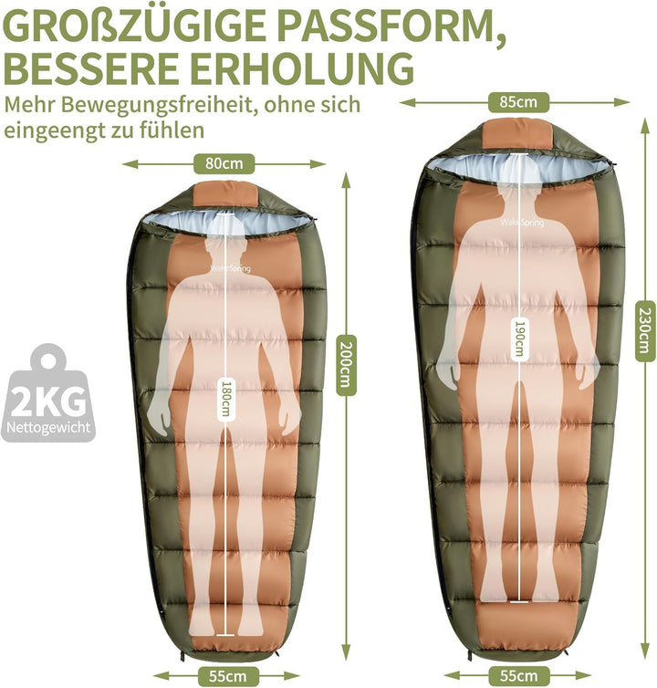Schlafsack Erwachsene, 3-Jahreszeiten Mumienschlafsack Outdoor, wasserabweisender Camping Schlafsack