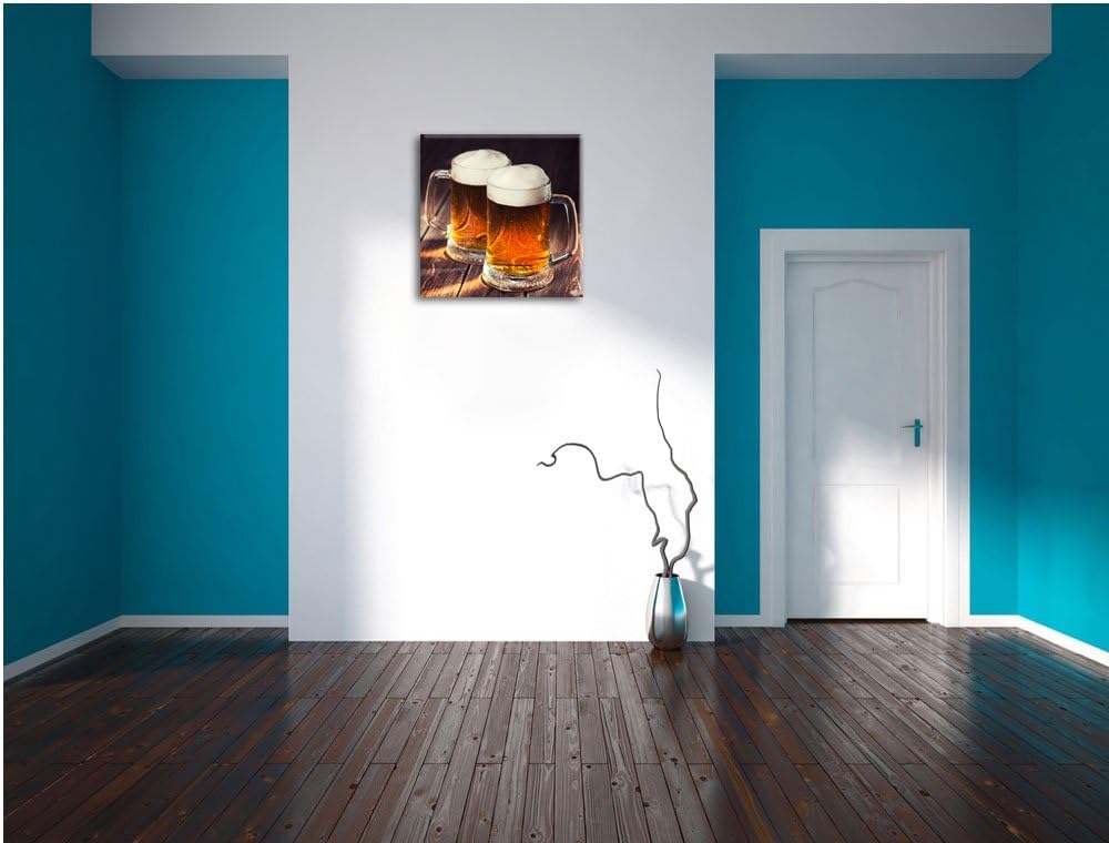 Zwei Masskrüge Bier, Format: 70x70 auf Leinwand, XXL riesige Bilder fertig gerahmt mit Keilrahmen, K