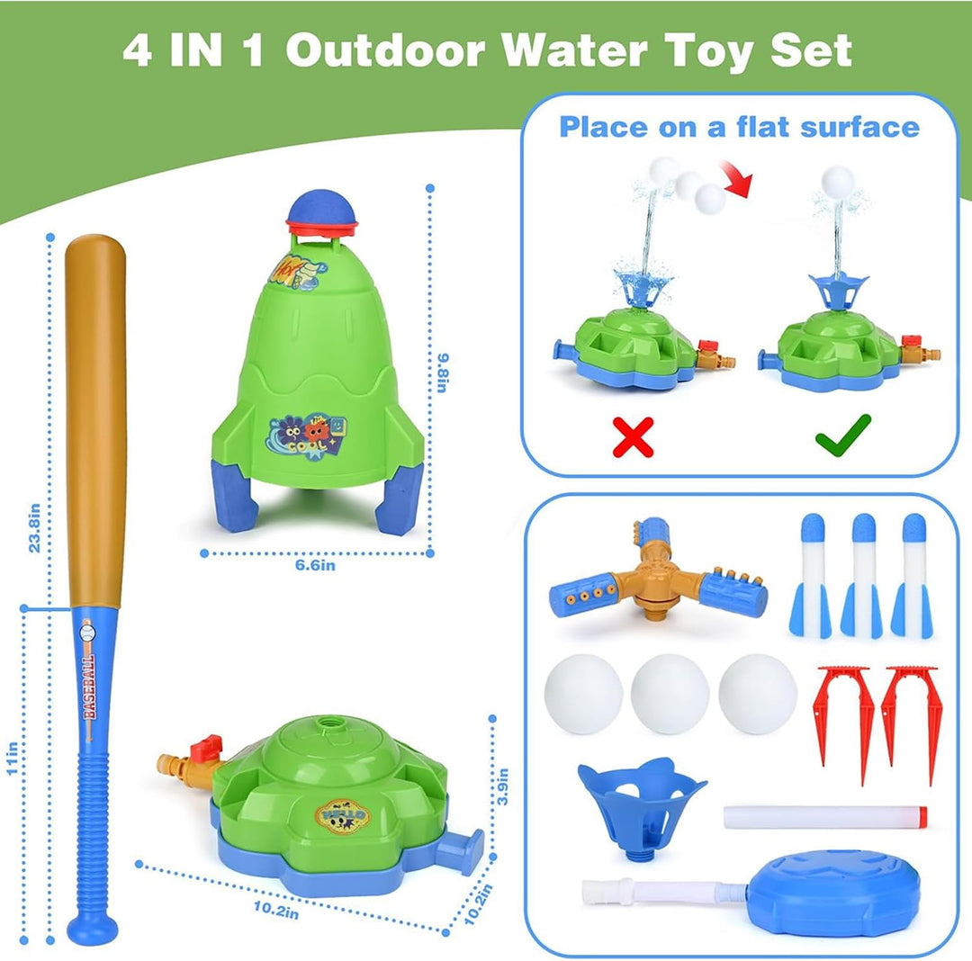 Wassersprinkler für Kinder,4-in-1 Sprenger Für Kinderspiel Draussen | Baseball Raketenstart Spielset