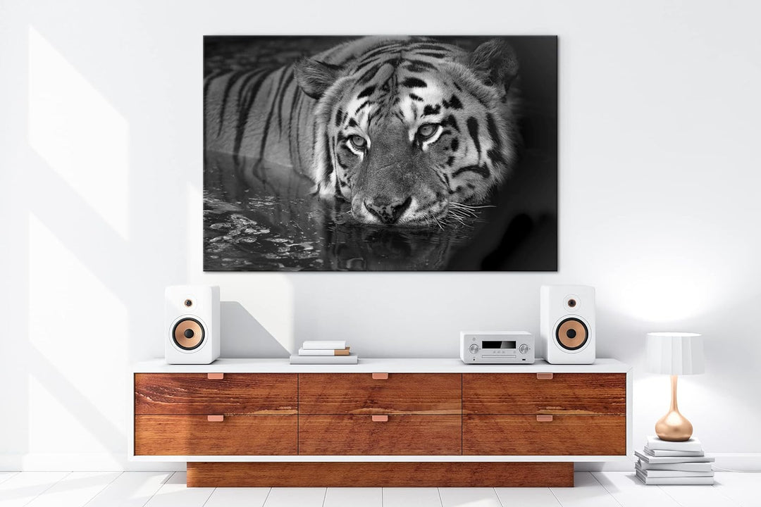 deyoli lauernder Tiger Format: 60x40 cm Effekt: Schwarz&Weiss als Leinwandbild, Motiv fertig gerahmt