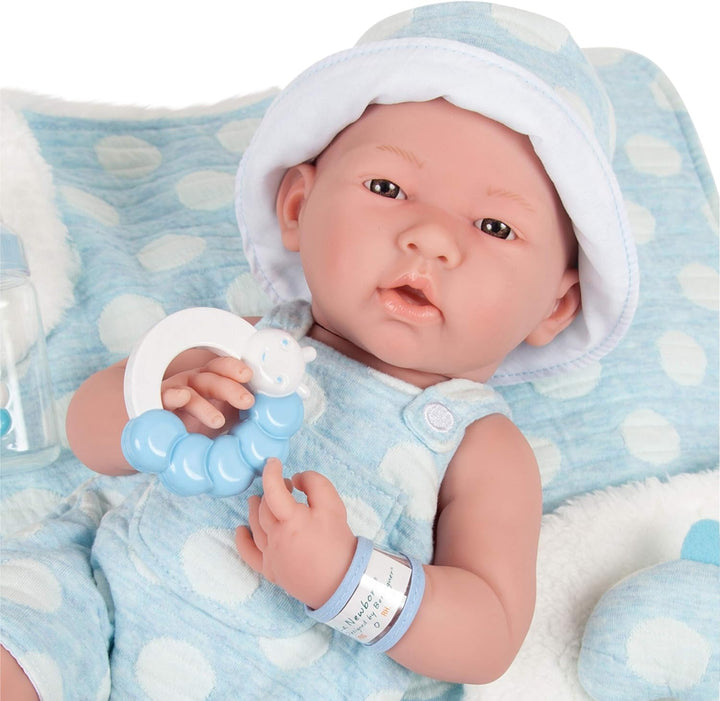 JC TOYS - La Newborn Babypuppe 38 cm aus weichem Vinyl, inklusive Kleidung, Dinosaurier-Plüsch und 4