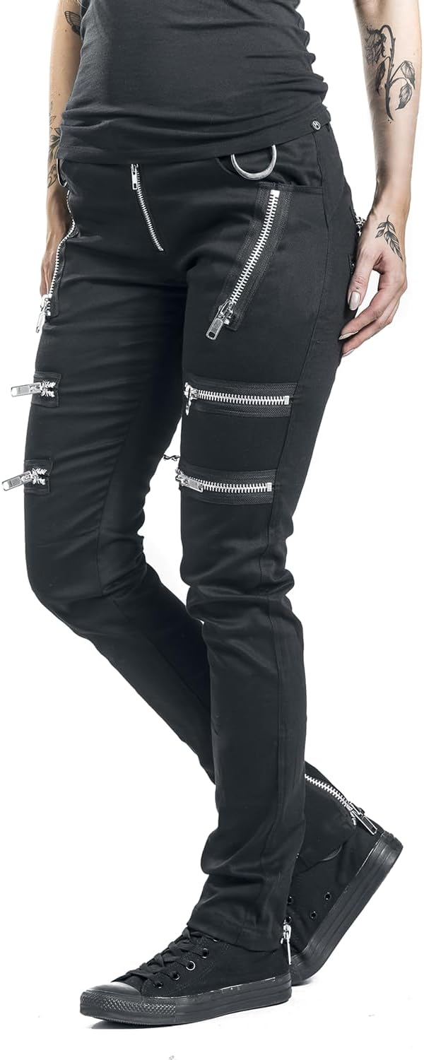 Gothicana by EMP Damen Schwarze Jeans mit Reissverschlüssen W29L32