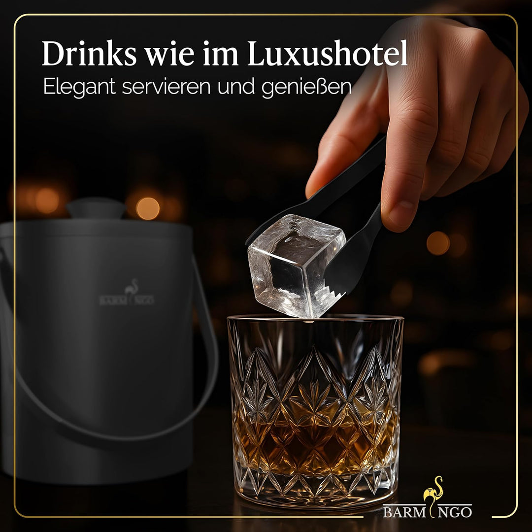 Edelstahl Eiswürfelbehälter mit Deckel - 2l Eiskübel/Eisbehälter für Eiswürfel mit Sieb, Eiswürfelfo