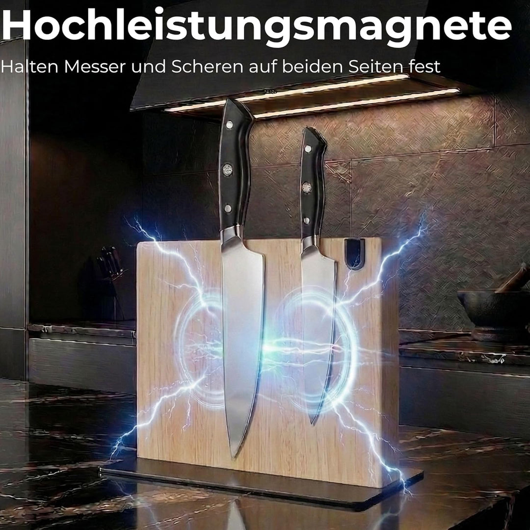 Magnetischer messerblock XL aus Holz mit Messerschärfer. Universal Messerhalter magnetisch ohne Mess