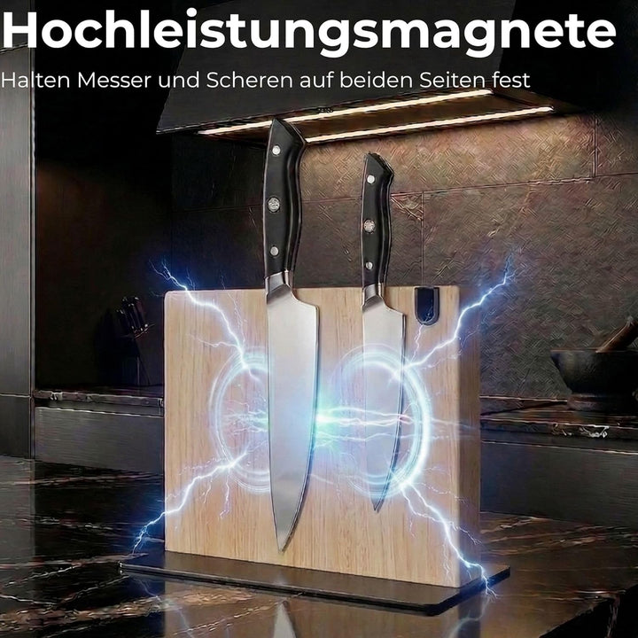 Magnetischer messerblock XL aus Holz mit Messerschärfer. Universal Messerhalter magnetisch ohne Mess