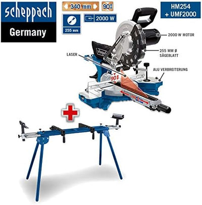 Scheppach HM254 | Kapp- und Gehrungssäge | Zugfunktion | inkl. Untergestell UMF2000 | 2000 Watt | 25