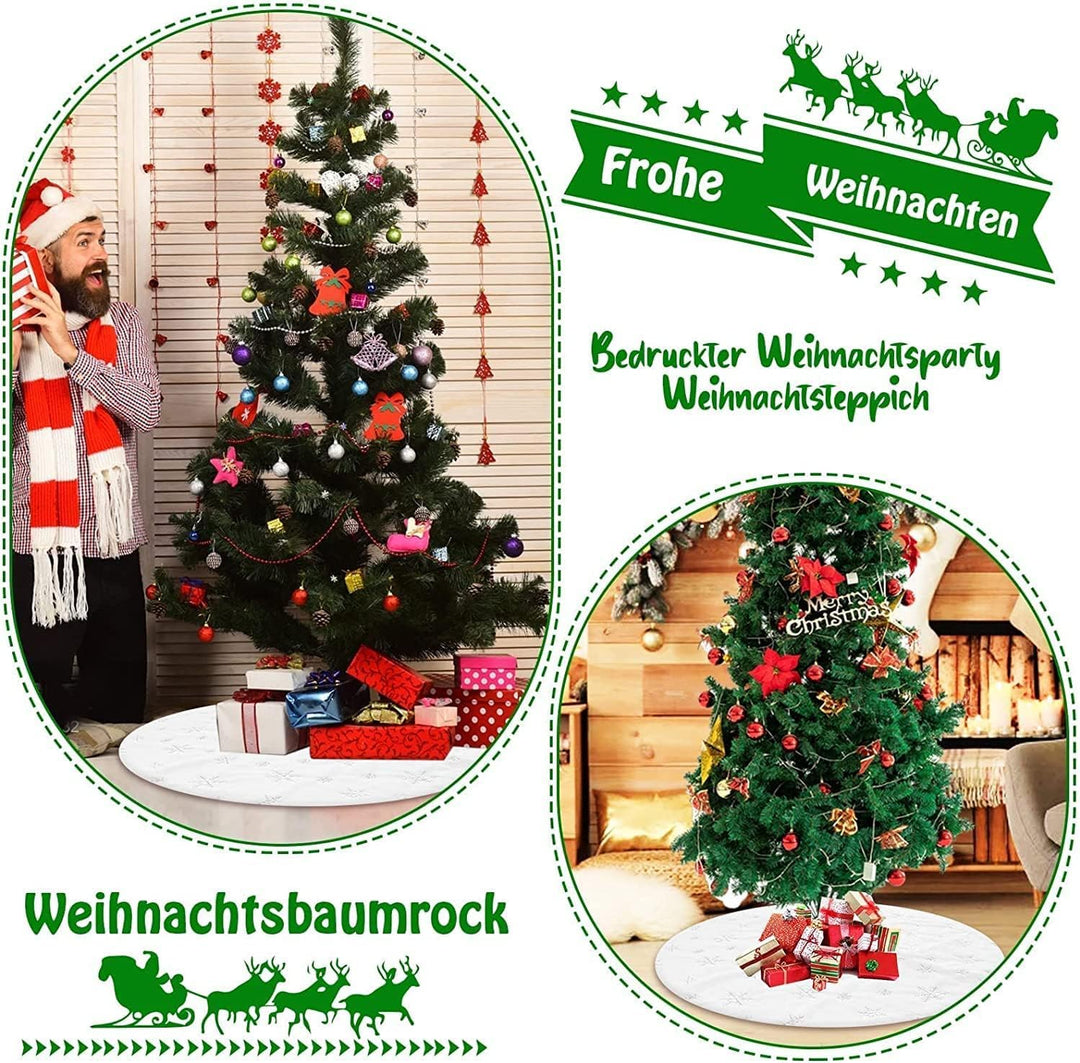 Weihnachtsbaumdecke Rund,90 cm Weiss Plüsch Weihnachtsbaum Rock,Kunstfell Schneeflocke Weihnachtsbau