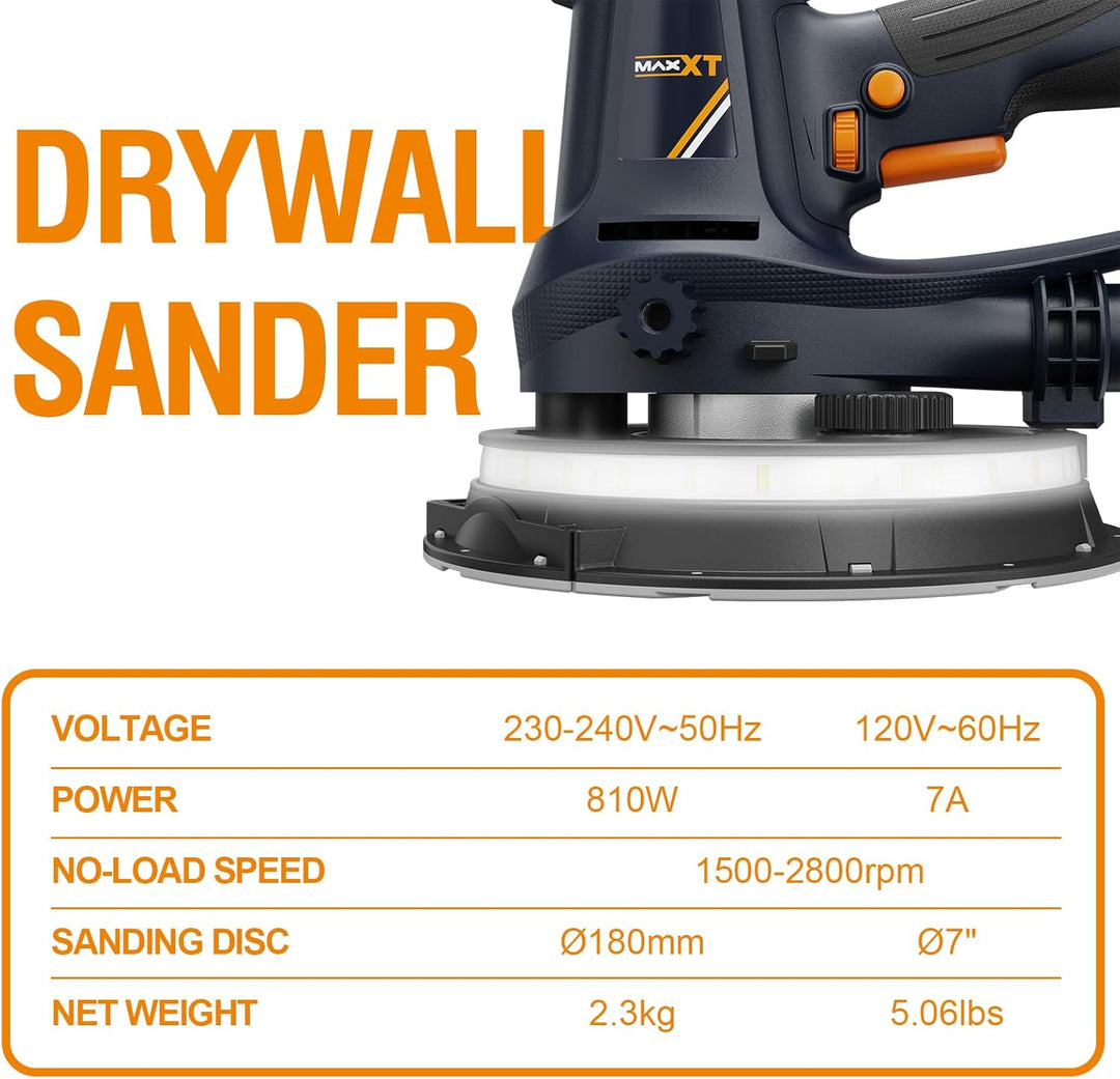 MAXXT 810W Handschleifmaschine für Trockenbau, Elektroschleifmaschine für Wände, 1500-2800RPM variab