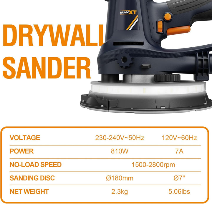 MAXXT 810W Handschleifmaschine für Trockenbau, Elektroschleifmaschine für Wände, 1500-2800RPM variab