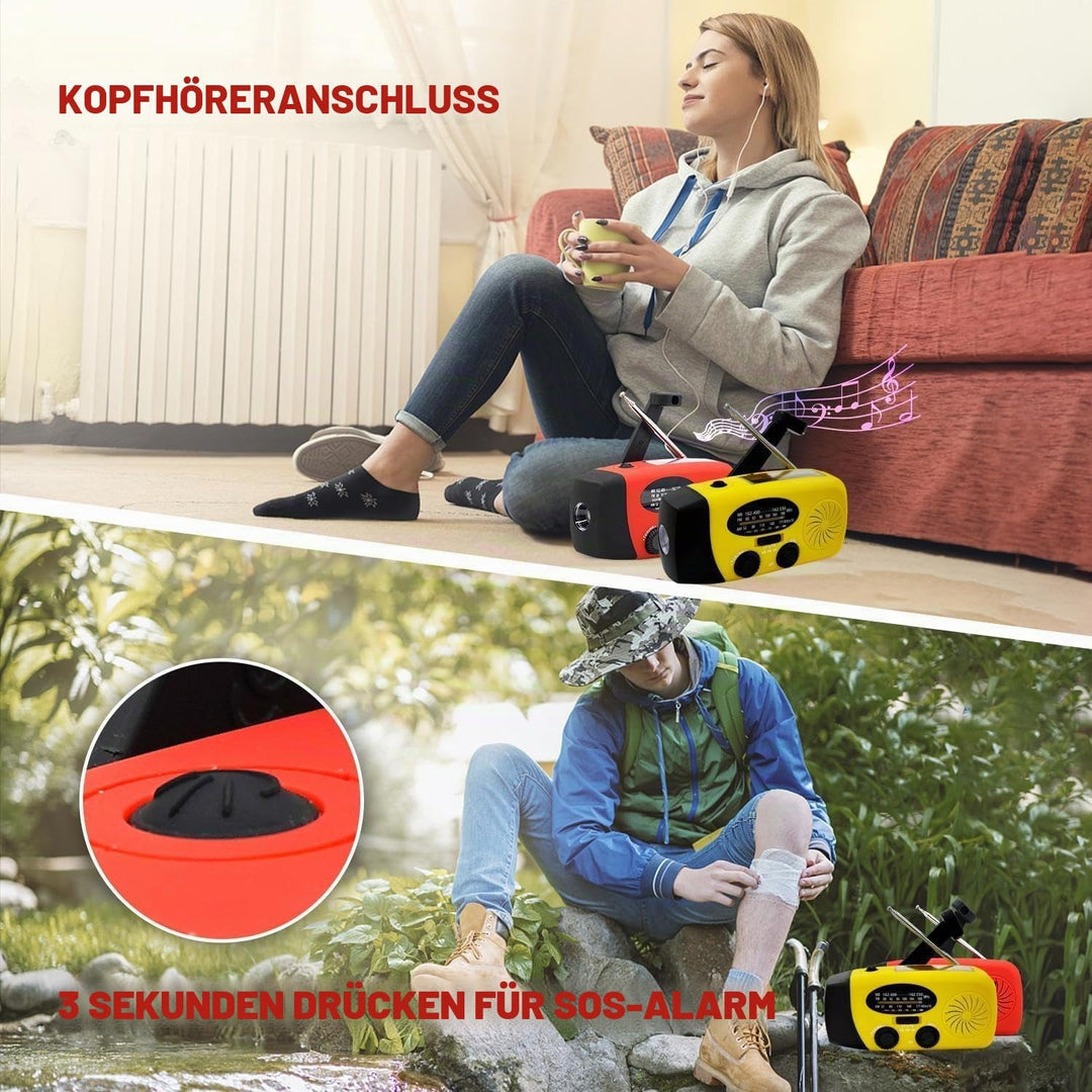 Notfall-Solarradio, tragbares Kurbelradio mit LED-Taschenlampe, wiederaufladbares 5000mAh-Netzteil,