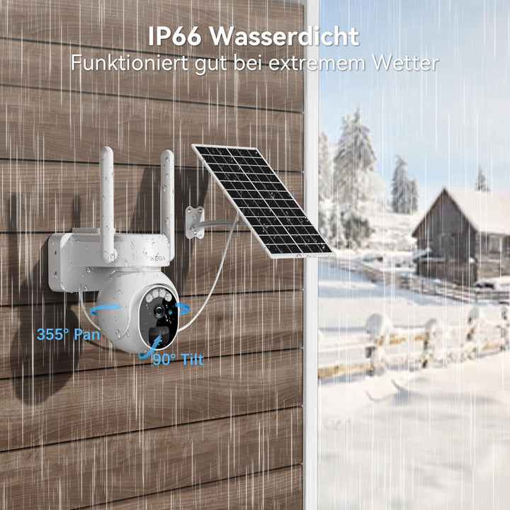 Xega 4G LTE Überwachungskamera Aussen Solar mit SIM Karte - 2K HD 3MP PTZ Kabellos Kamera Ohne WLAN