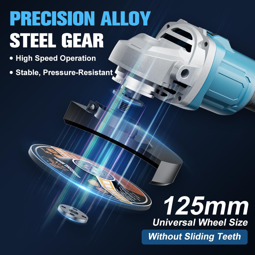 1200W Akku Winkelschleifer für Makita Akku 18V (Ohne Akku), 125mm Akku Flex mit 4 Geschwindigkeiten,