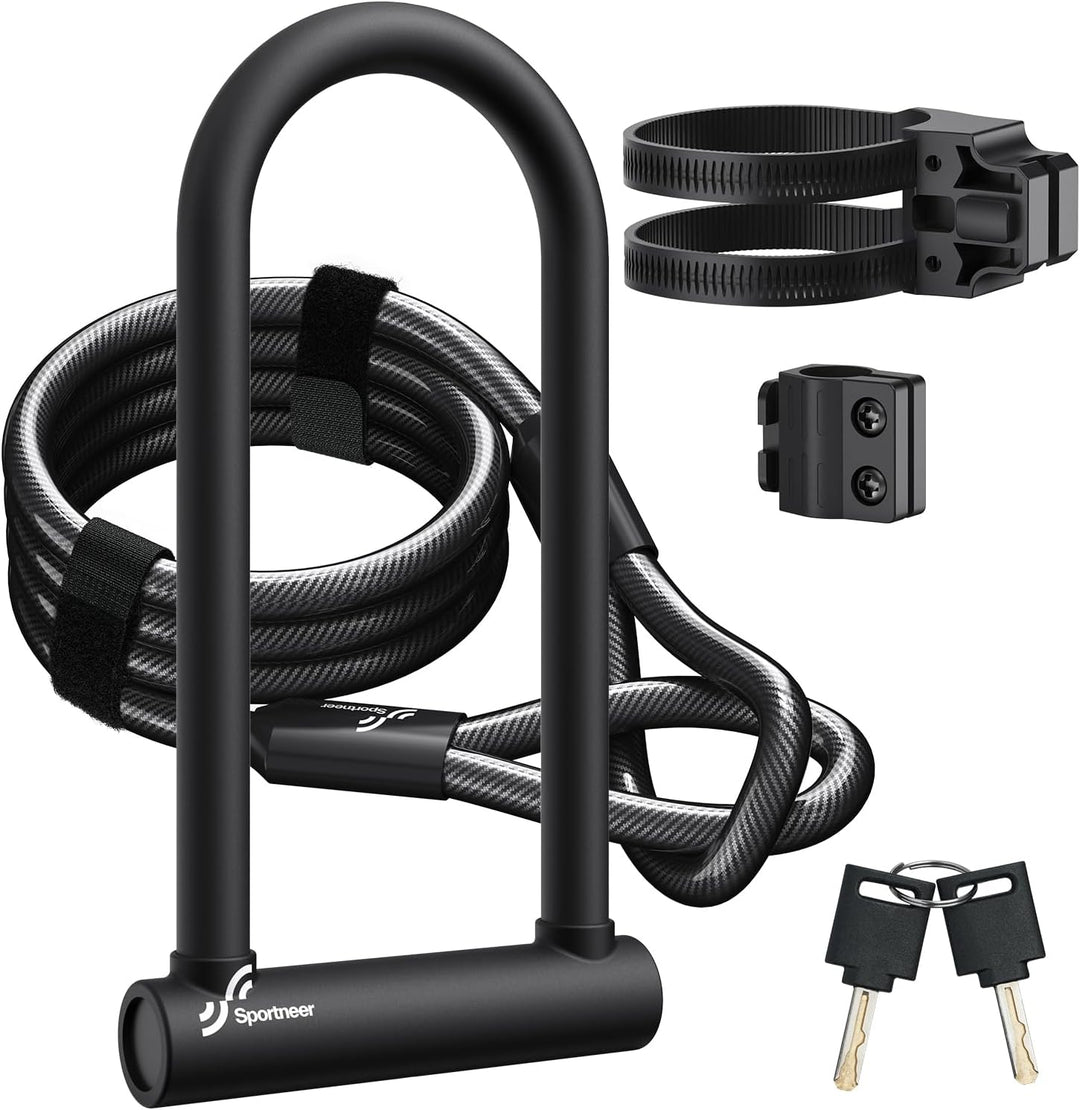 Sportneer Fahrradschloss 18mm Hochbelastbar Bügelschloss mit 180CM Hochsicherheits-Stahlkabel&Stabil