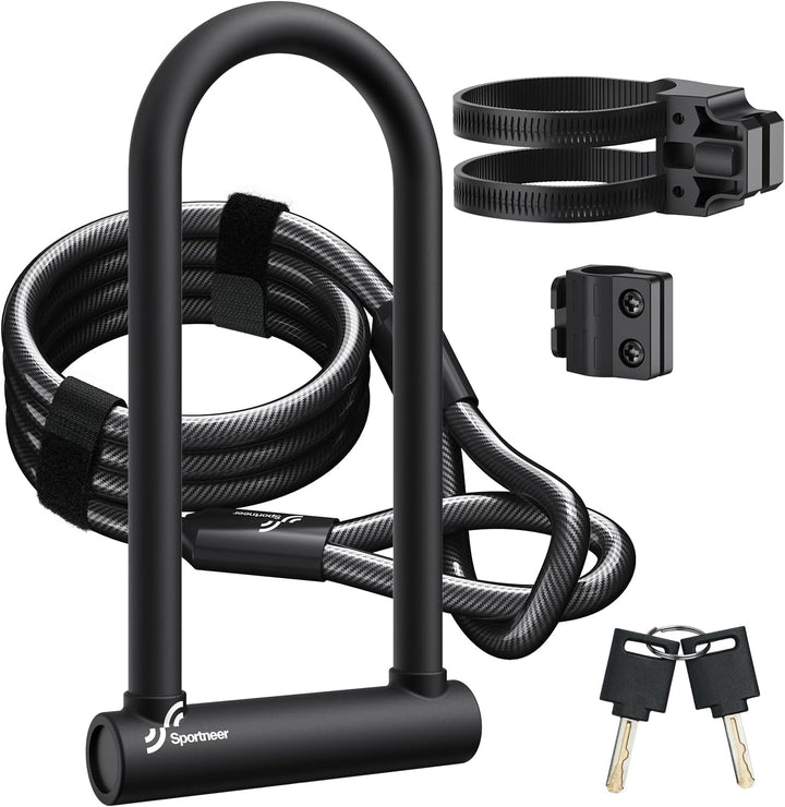 Sportneer Fahrradschloss 18mm Hochbelastbar Bügelschloss mit 180CM Hochsicherheits-Stahlkabel&Stabil