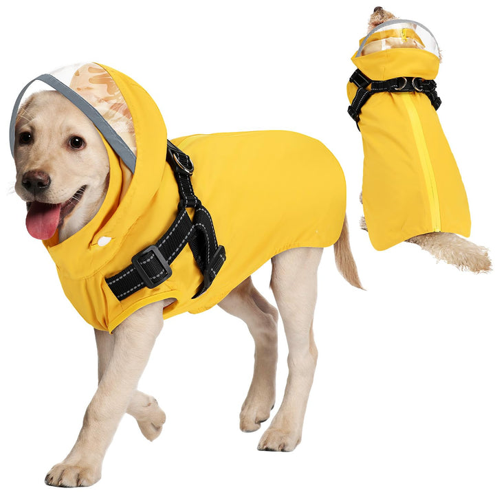 SlowTon Regenmantel Hund - Wasserdichter Hunderegenmantel mit Reflektierender Geschirr,Verstellbar R