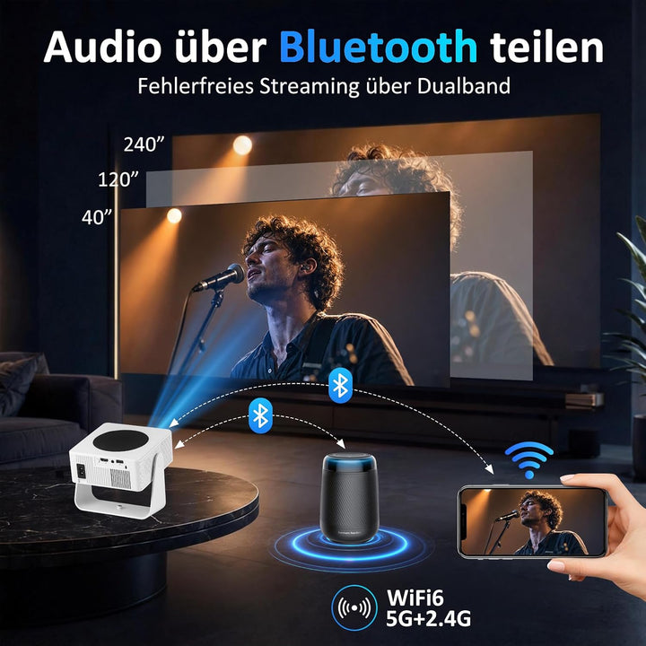 2026 Neuer Smart Mini Beamer Integrierte APP, Android 13, Full HD 1080P, unterstützt 4K-Decodierung,