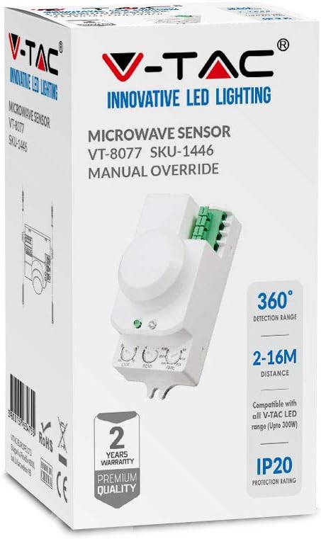 V-TAC VT-8077 Mikrowellensensor 360° weiss mit manueller Steuerfunktion für LED-Lampen - SKU 1446