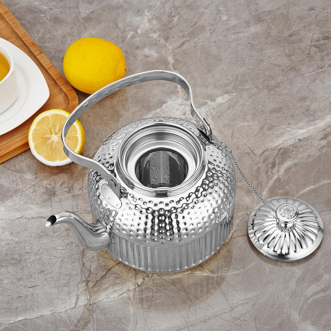 SANQIAHOME® 1,4 Liter Edelstahl-Teekanne mit Siebeinsatz, mit Teesiebgriff,Induktionsgeeignet Silber