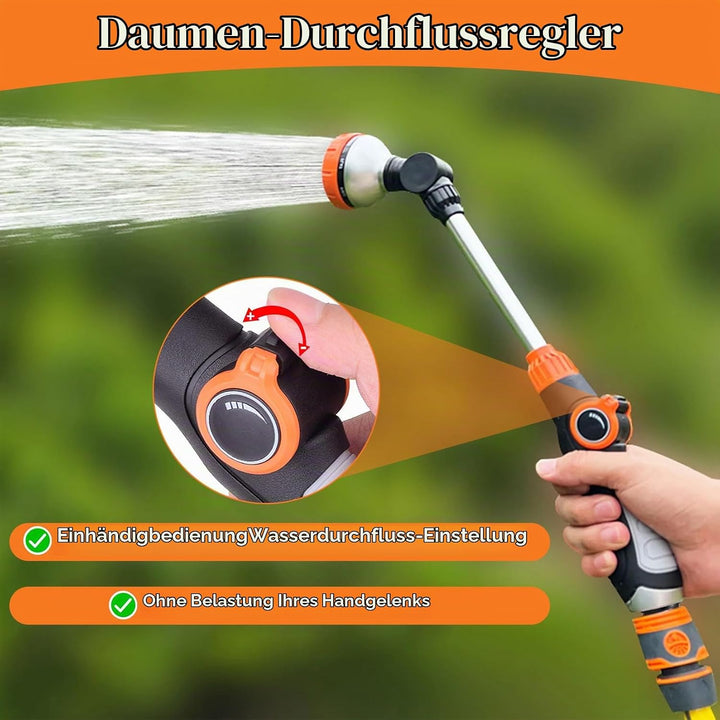 Giessstab 47CM Lang Handbrause Garten Brause mit 8 Sprühbilder Daumensteuerung Gartenschlauch Düse A