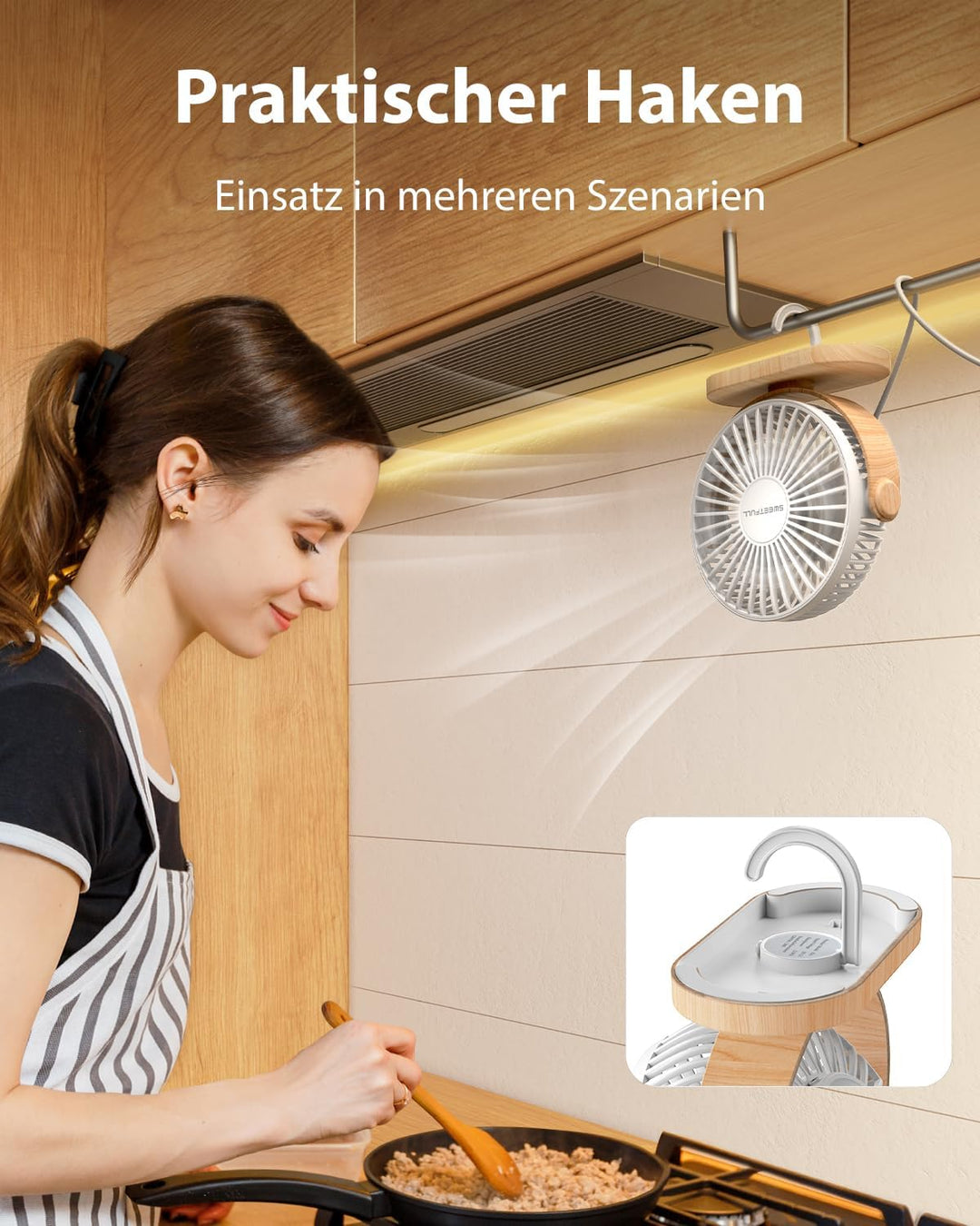 SWEETFULL USB Ventilator, Mini Ventilator Klein Tischventilator Leise, 3 Geschwindigkeiten Desk Fan,