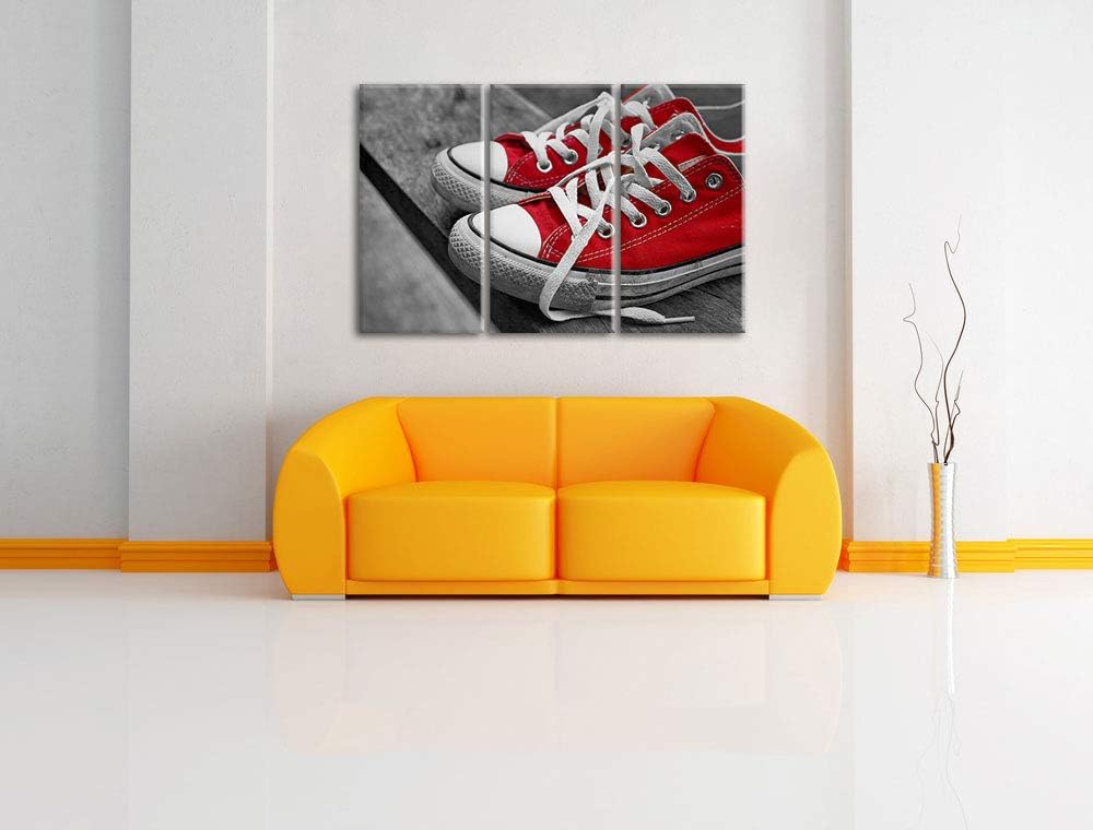 Pixxprint Coole Rote Schuhe als Leinwandbild | Grösse: 3 Teilig (120x80) | Wandbild| Kunstdruck | fe