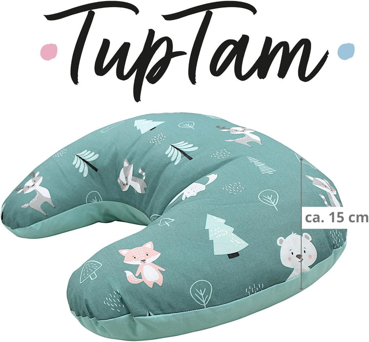 TupTam Baby Stillkissen Klein mit Baumwoll-Bezug, Farbe: Wald/Fuchs/REH/Igel/Bärchen/Grün/Mint Wald