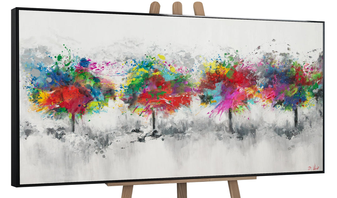 YS-Art Abstrakt Design Acryl Gemälde auf Leinwand bunter Wald handgemalt Wandbilder Wohnzimmer moder