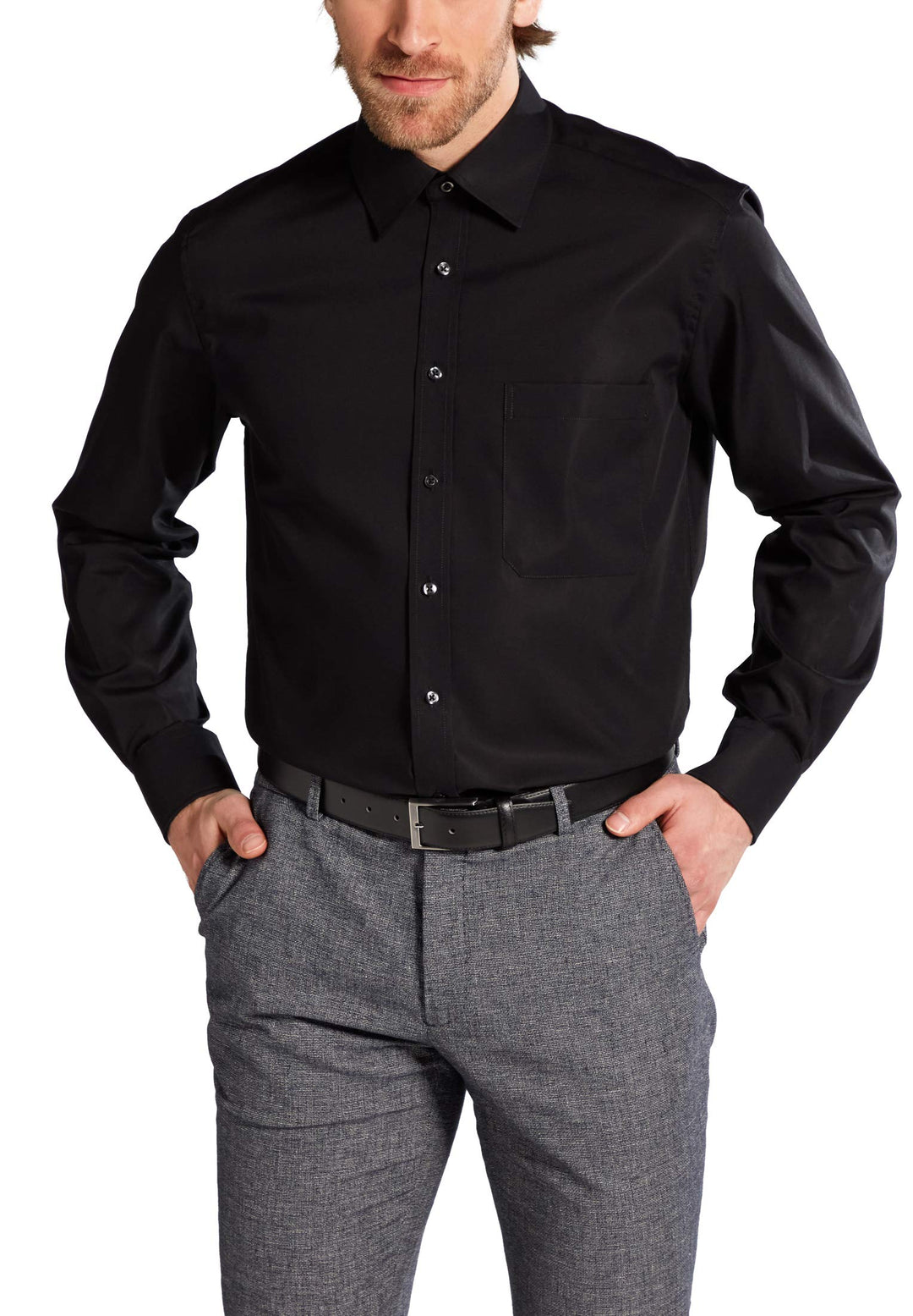 ETERNA Langarm Hemd COMFORT FIT Popeline unifarben 41 Kragen / 67 Ärmel Schwarz, 41 Kragen / 67 Ärme