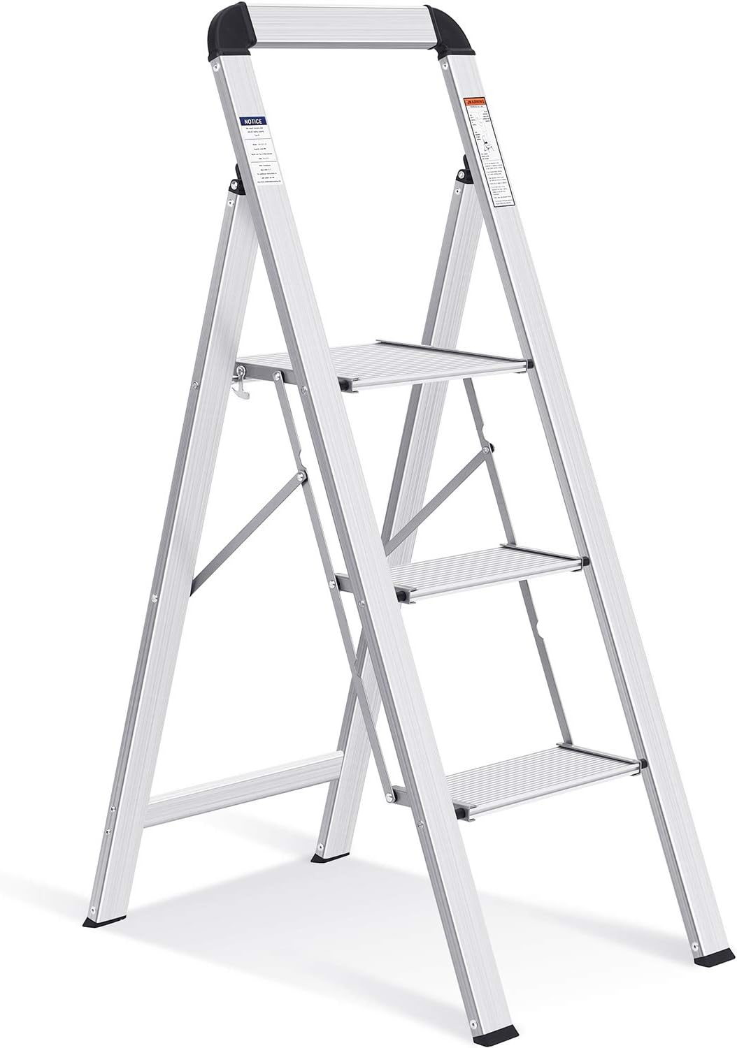 KINGRACK Stufenleiter, Trittleiter 3 Stufen, Klapptrittleiter mit Handlauf, rutschfeste Haushaltslei
