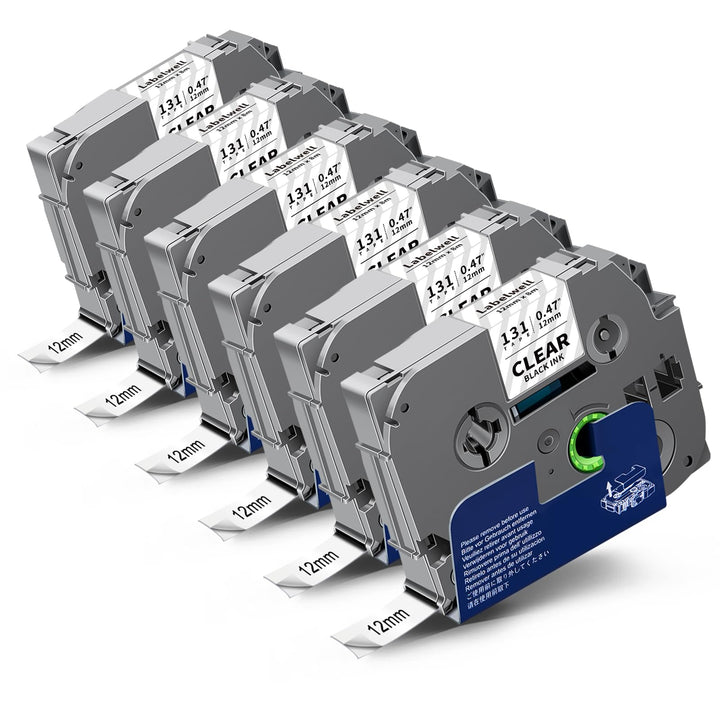 6x Labelwell Schwarz auf Transparent 12mm 0.47 kompatibel für Brother P-touch Bänder TZe131 TZe-131s