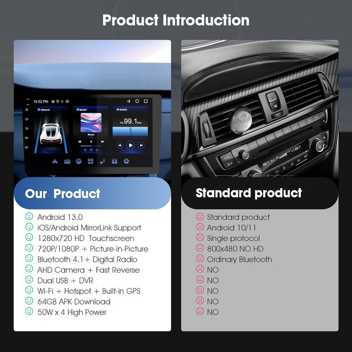 2 Din Autoradio 9 Zoll mit Wireless CarPlay & Wireless Android Auto,Auto Radio HD Touch Display mit