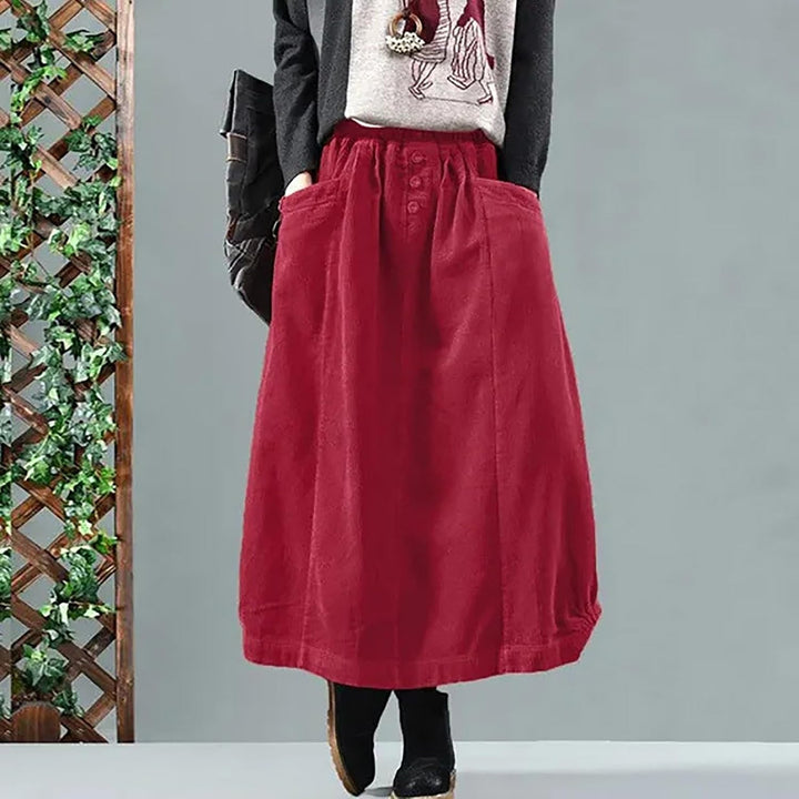Generisch 2025 Damenrock Winter Cordrock Frauen Midi Lange Röcke Weibliche elastische Taille A-Linie