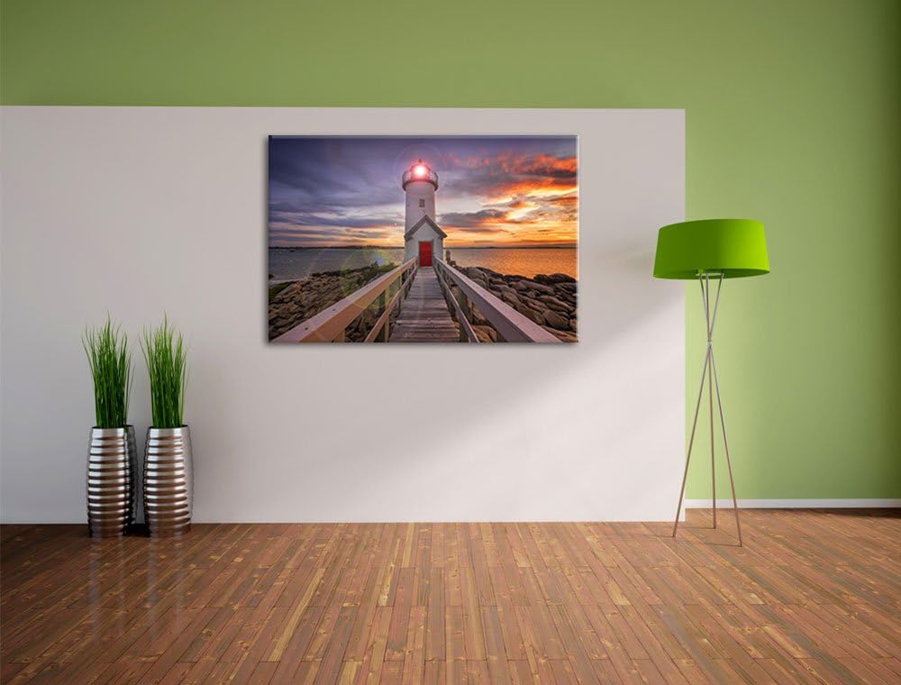 Pixxprint Leuchtturm bei Sonnenuntergang als Leinwandbild/Grösse: 100x70 cm/Wandbild/Kunstdruck/fert