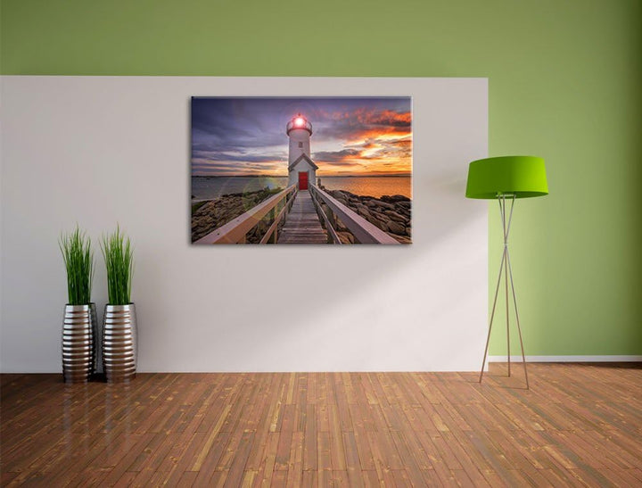 Pixxprint Leuchtturm bei Sonnenuntergang als Leinwandbild/Grösse: 100x70 cm/Wandbild/Kunstdruck/fert