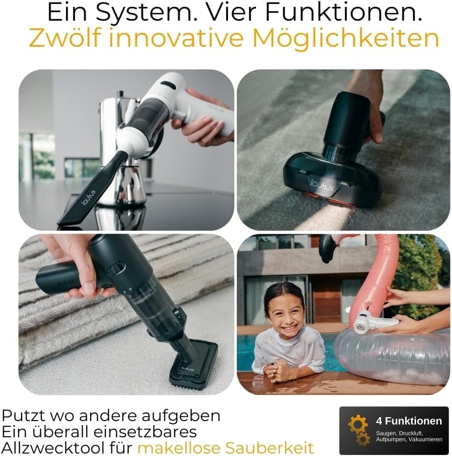 Turbotastic Pro 2 Handstaubsauger – 120W, 18.000Pa, bis 60 Min Laufzeit, HEPA-Filter, LED-Display, 4
