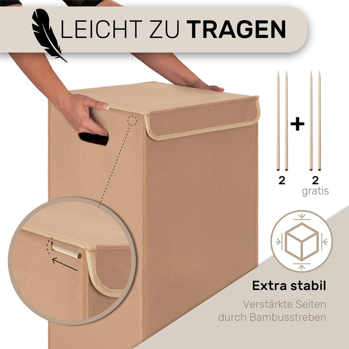 MAHEWA® Wäschekorb mit Deckel aus Filz - Grosser 80 Liter Filz Wäschesammler - Raumspar Wäschesortie