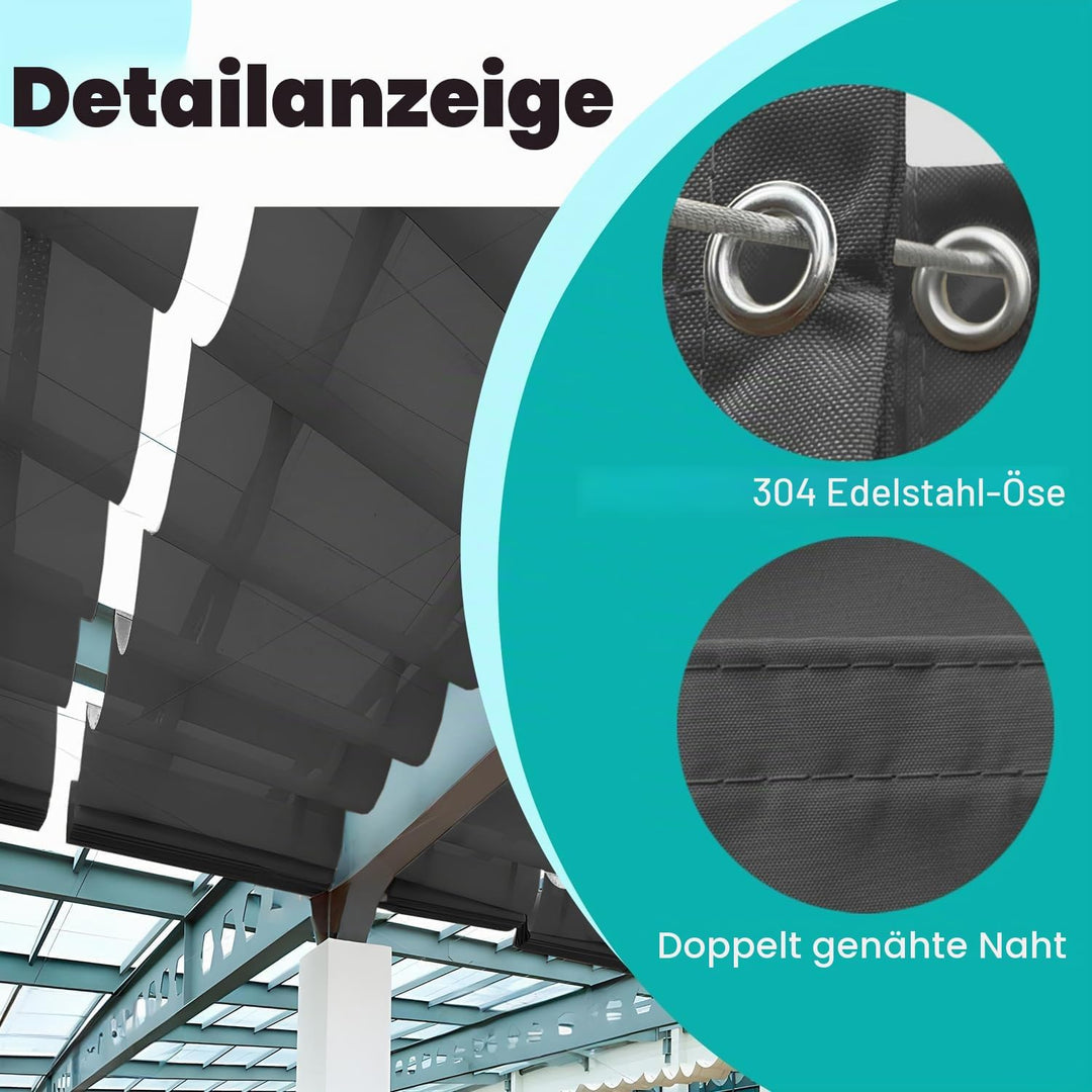Ausziehbares Wellen-Sonnensegel, HDPE Sonnenschutz Pergola Ersatz Schattenabdeckung, verstellbar Sch