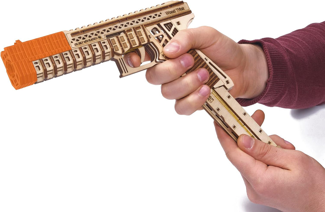 Wood Trick Defenders Gun 3D Wooden Puzzles for Adults and Kids to Build - Shoots up to 13 ft - 2 Cli