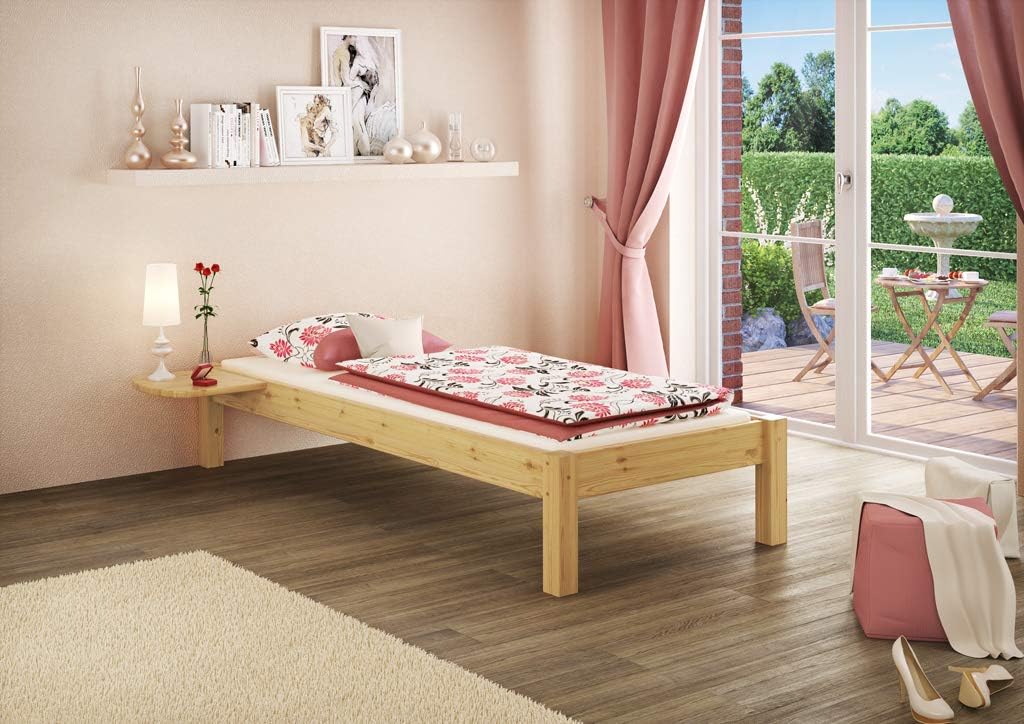 Erst-Holz® Einzelbett Kiefer Natur 80x200 Massivholzbett Futonbett Jugendbett Rollrost 60.35-08