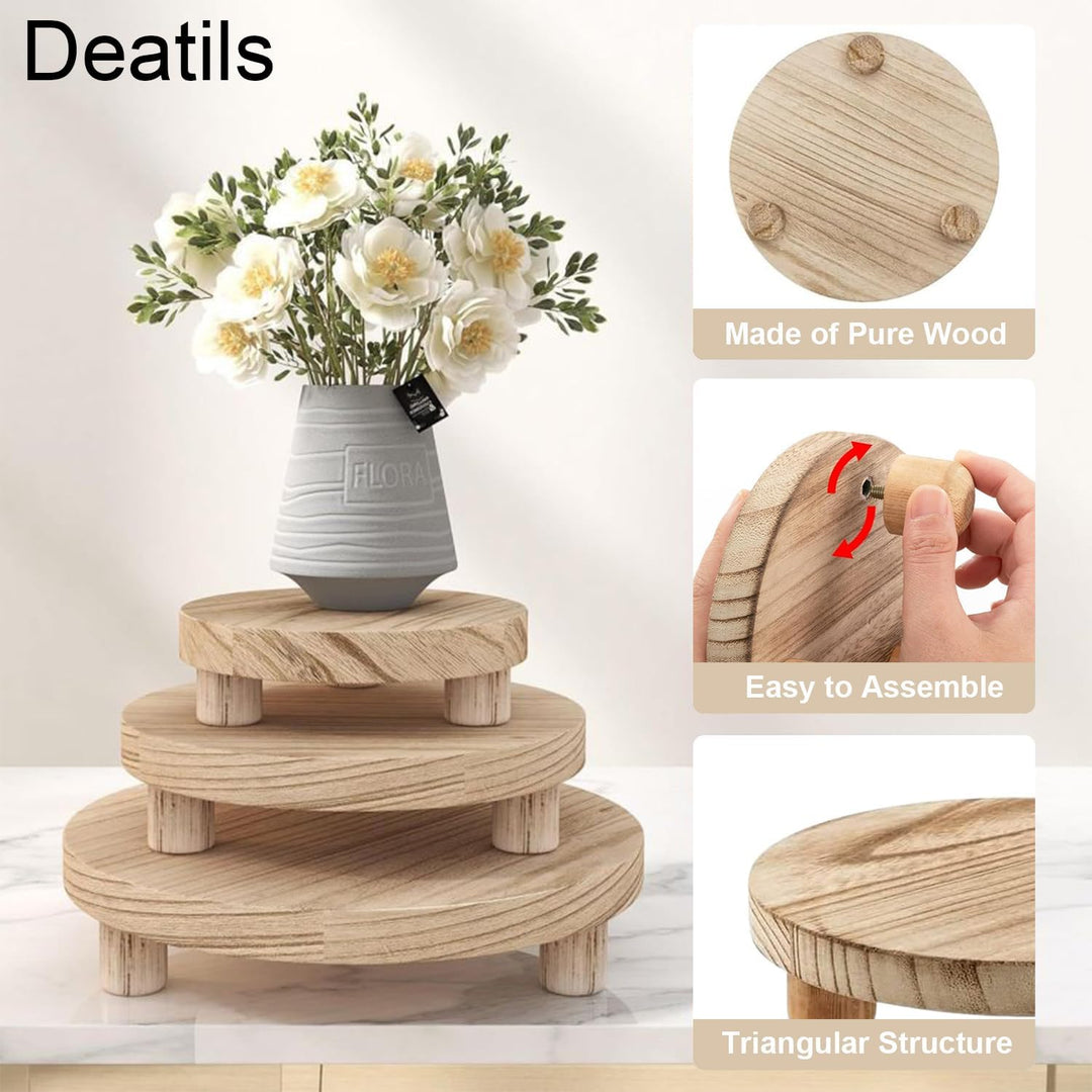 3 Stück Holz Blumenhocker Rund, Rund Holz-Topfpflanzenständer, Mini-Holzhocker-Präsentationsständer,